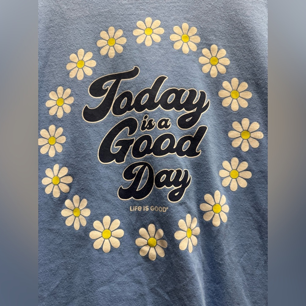 Life Is Good: women’s long sleeve Blue tee Shirt with Daisy Print size XL - Picture 2 of 8